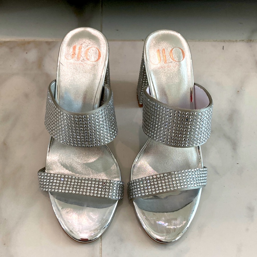 JLO heeled silver sandals